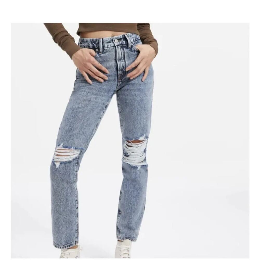 Good American Jeans Good Classic Distressed High Rise size 2 Blue Straight Leg